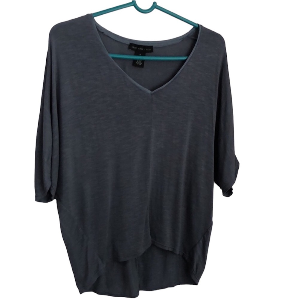 Joan Vass blue lightweight V-neck blouse slightly oversized size Small